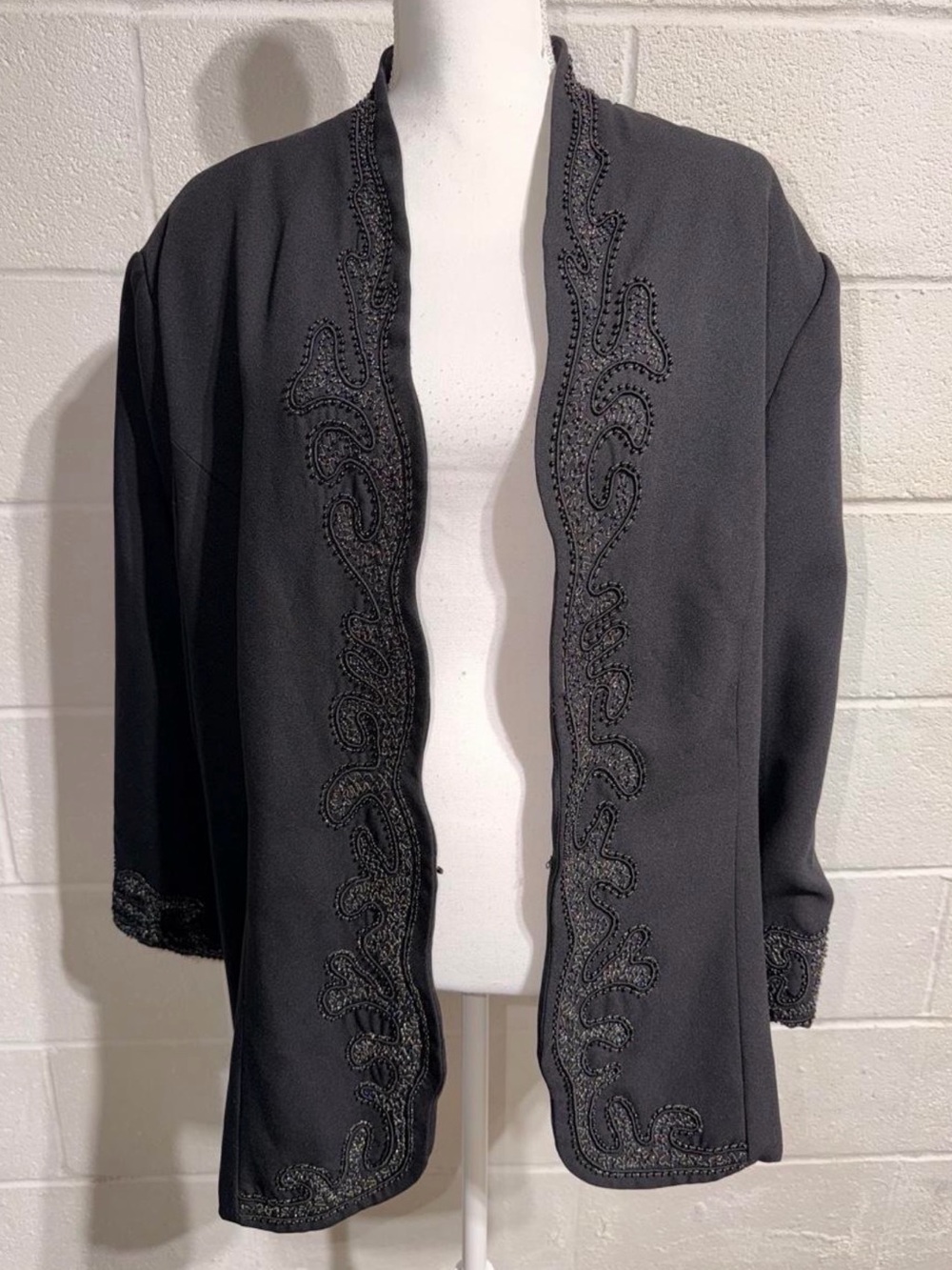 Black Beaded Open-Front Women's Blazer Jacket